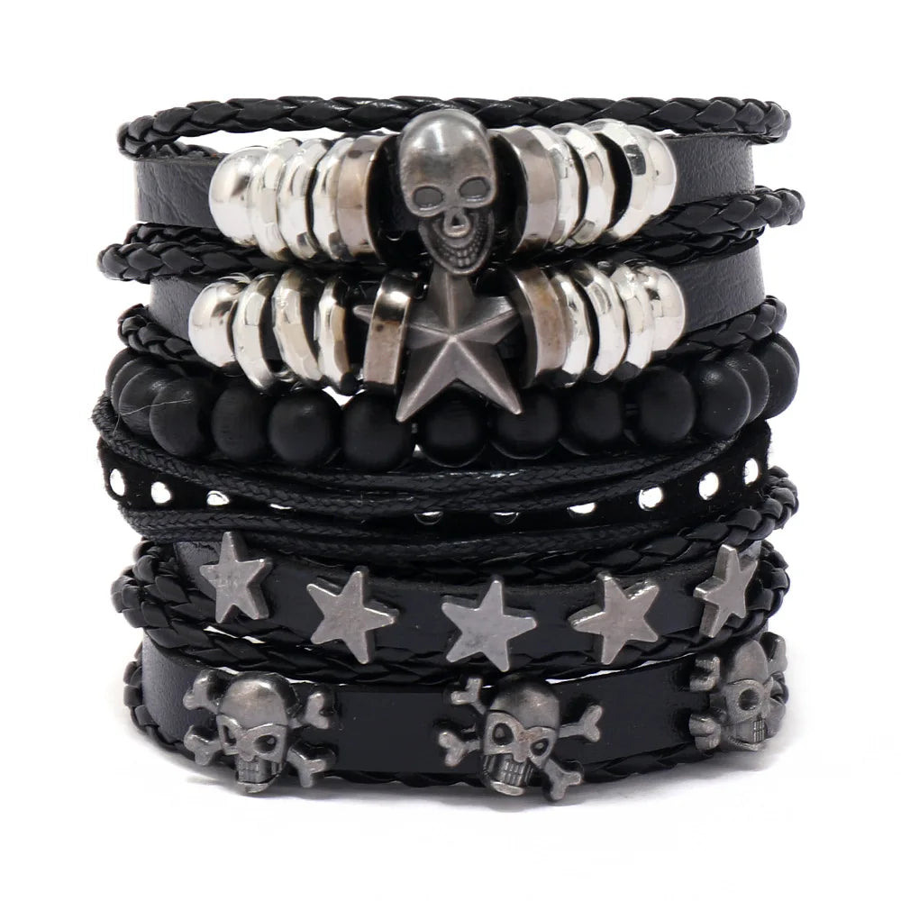 Viking Lederarmband mit Totenkopf – Verstellbares Herren- & Unisex Armband im Neo-Gothic Stil, Geflochtenes Lederarmband
