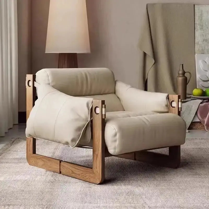 Italiano Retro Lazy Sofa Chair aus Oil-Wax-Leder – Sillón de cuero de diseño para mujeres, sillón individual más moderno en estilo vintage 