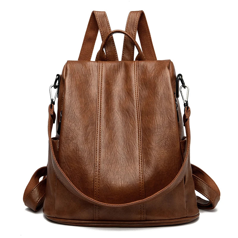 KMFFLY Damen Anti-Diebstahl Rucksack – Vintage PU-Leder Rucksack mit großem Stauraum für Schule, Alltag & Reise