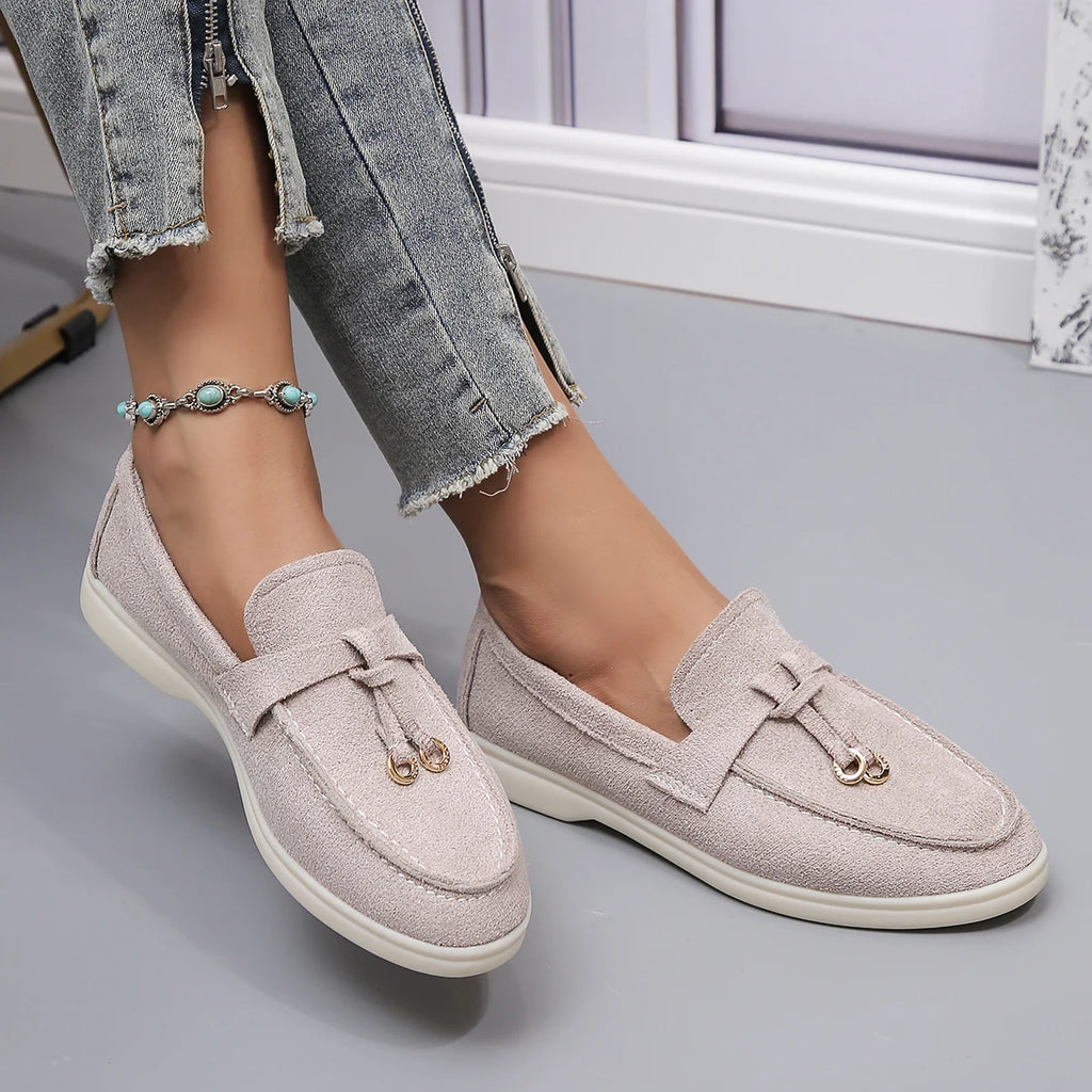Damen Retro Slip-On Schuhe aus weichem Leder – Bequeme Lazy Shoes mit dicker Sohle & flachem Absatz für Alltag & Freizeit