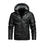 Herren PU-Lederjacke mit Kapuze & Fleece-Futter – Warme Motorradjacke für Herbst & Winter, Casual Lederjacke in Weiß