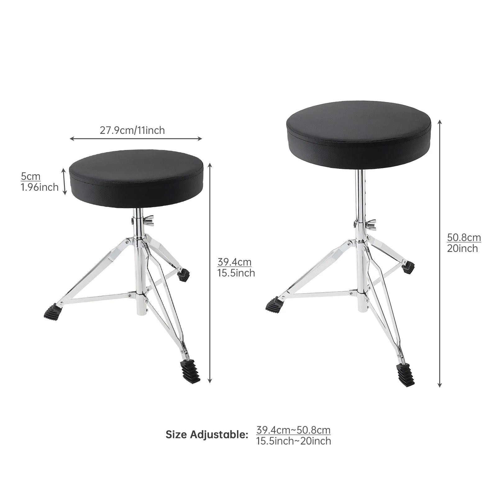 Höhenverstellbarer Drum Hocker aus PU-Leder – Gepolsterter Schlagzeugstuhl mit Edelstahl-Dreibein für Anfänger & Erwachsene