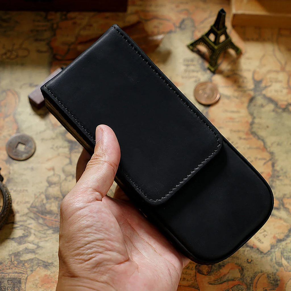 Étui à stylos en cuir véritable avec étui magnétique – Étui à stylos en cuir Crazy Horse pour 3 étuis avec étui à stylos