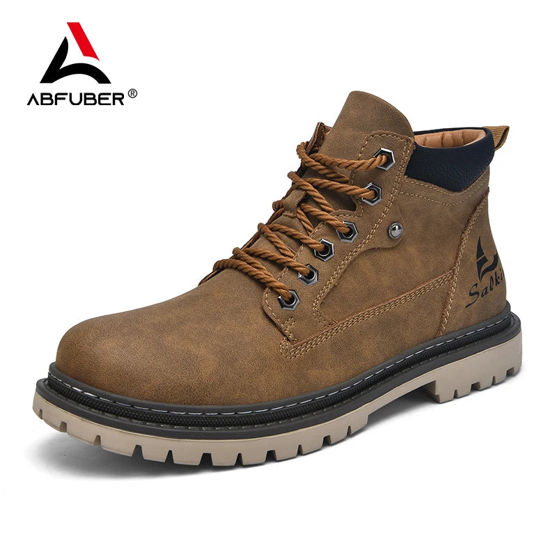 Abfuber Herren Handgefertigte Winterboots 2024 – Retro Leder Ankle Boots, Outdoor Hiking & Freizeit Stiefel, Anti-Rutsch, Komfortable Schuhe