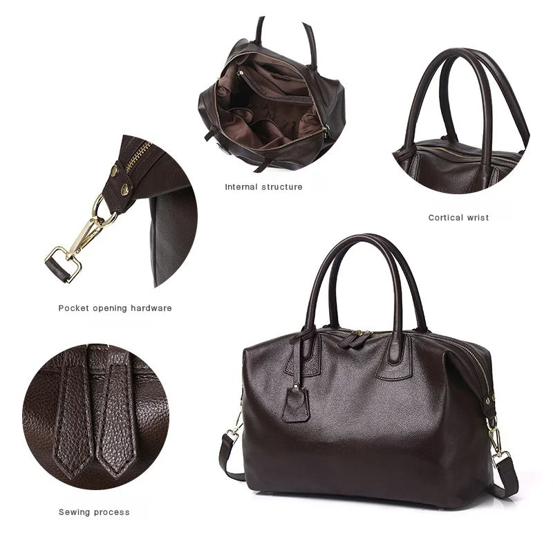 Große Leder Reisetasche aus echtem Rindsleder – Damen Travel Duffle & Tote Bag mit Schultergurt, stilvolle Weekend Messenger Bag