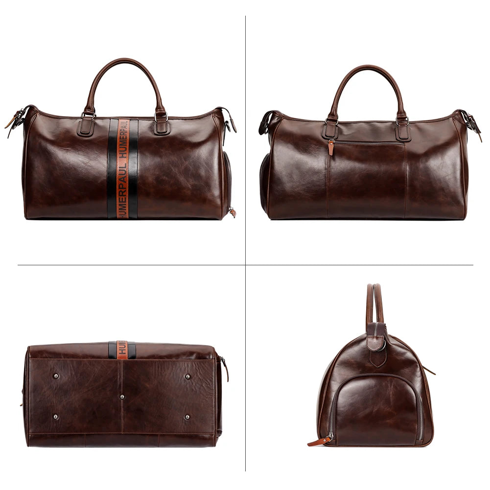 HUMERPAUL Sac de week-end en cuir pour hommes – Grand sac de voyage vintage avec pochette de transport pour les voyages d'affaires et les voyages