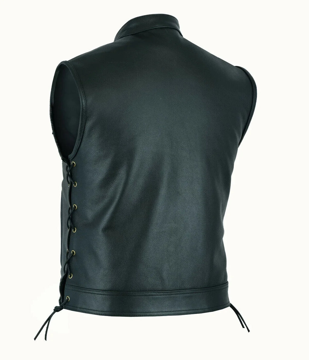 Herren Lederweste mit V-Ausschnitt – Kurze ärmellose Weste mit Reißverschluss, leicht & casual für Frühling und Sommer