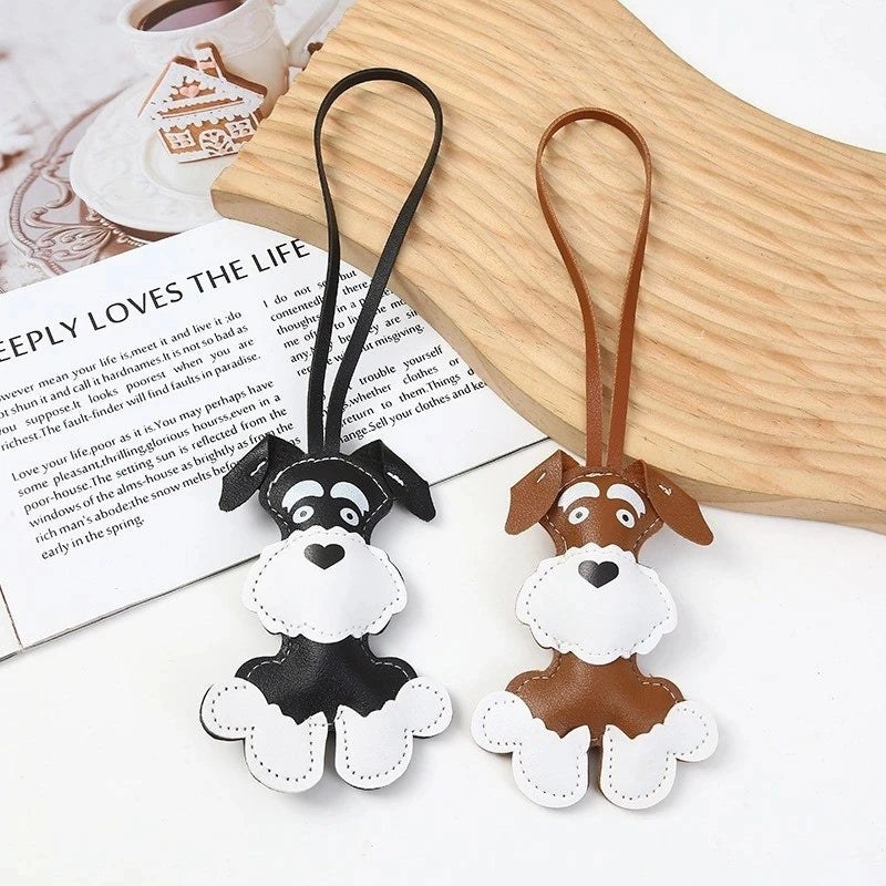 Creativer Schnauzer Schlüsselanhänger aus PU-Leder – Niedlicher Hunde-Keychain mit Karabiner &amp; Metallring als Taschen- und Autoanhänger Geschenkidee