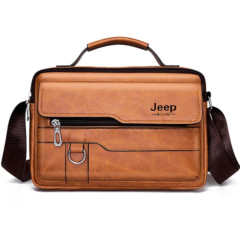 JEEP BULUO Herren Leder Messenger Bag – Multifunktionale Business Schultertasche mit Großer Kapazität