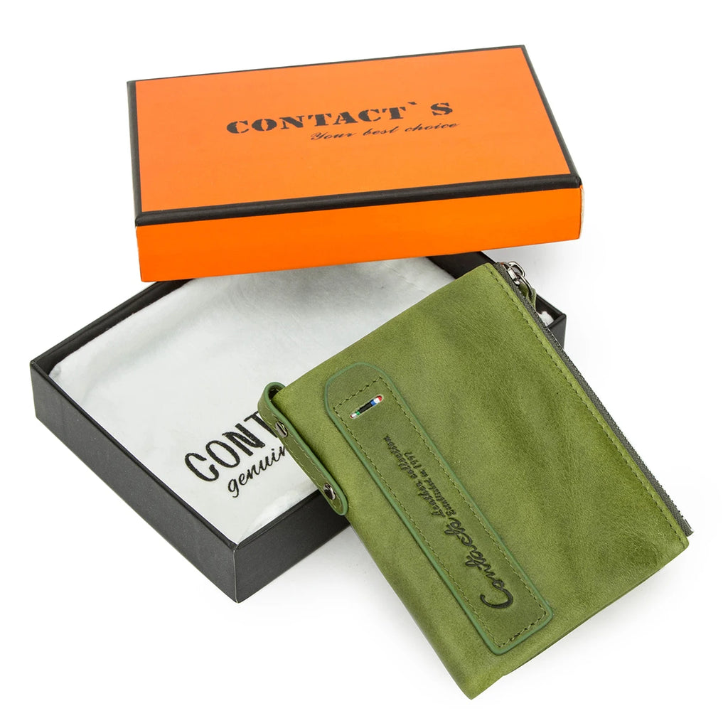 CONTACT'S Damen Geldbörse aus echtem Leder – Kompakte Bifold Wallet mit Kartenfächern, Münzfach &amp; Reißverschluss
