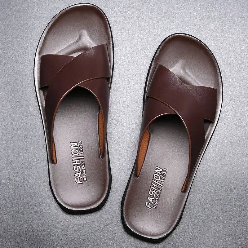 YBQJOO Herren Sommer Leder Sandalen – Vintage Gladiator Sandalen aus echtem Rindsleder, bequeme Casual Flats &amp; Beach Slipper 