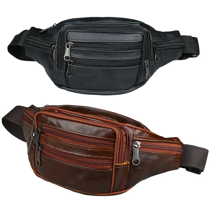 MOONBIFFY 2024 Echtleder Bauchtasche – Wasserdichte Fanny Pack & Chest Bag, Sportliche Hip Bag mit Reißverschluss und Anti-Diebstahl-Funktion