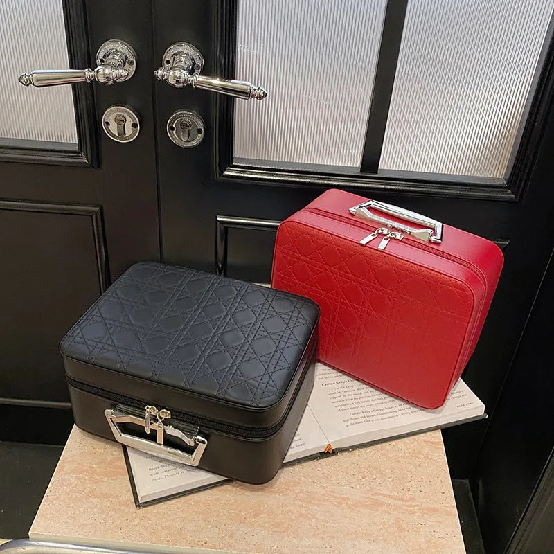 PU-Leder Kosmetik- & Kulturbeutel mit Griff – Große, portable Make-up Reise- & Toiletry Bag mit viel Stauraum für Damen