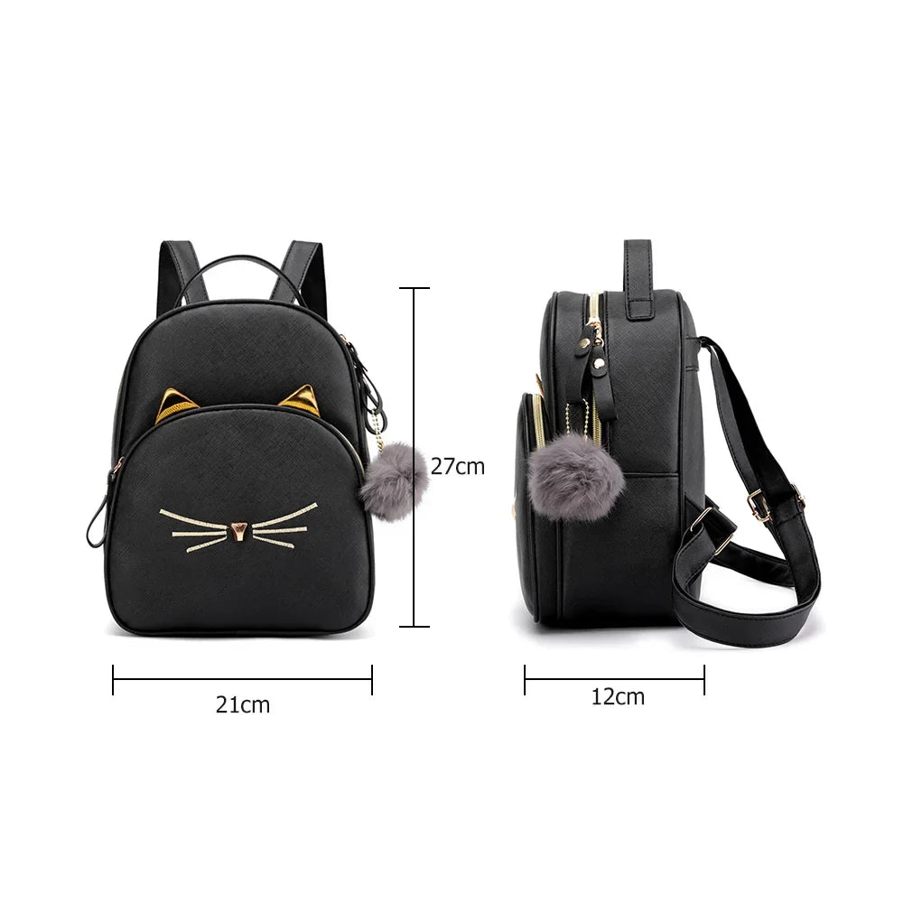 AIZHIYI Mochila para mujer y mujer – Kleiner PU Leder Schulrucksack mit Katzenmotiv, leicht &amp; wasserabweisend