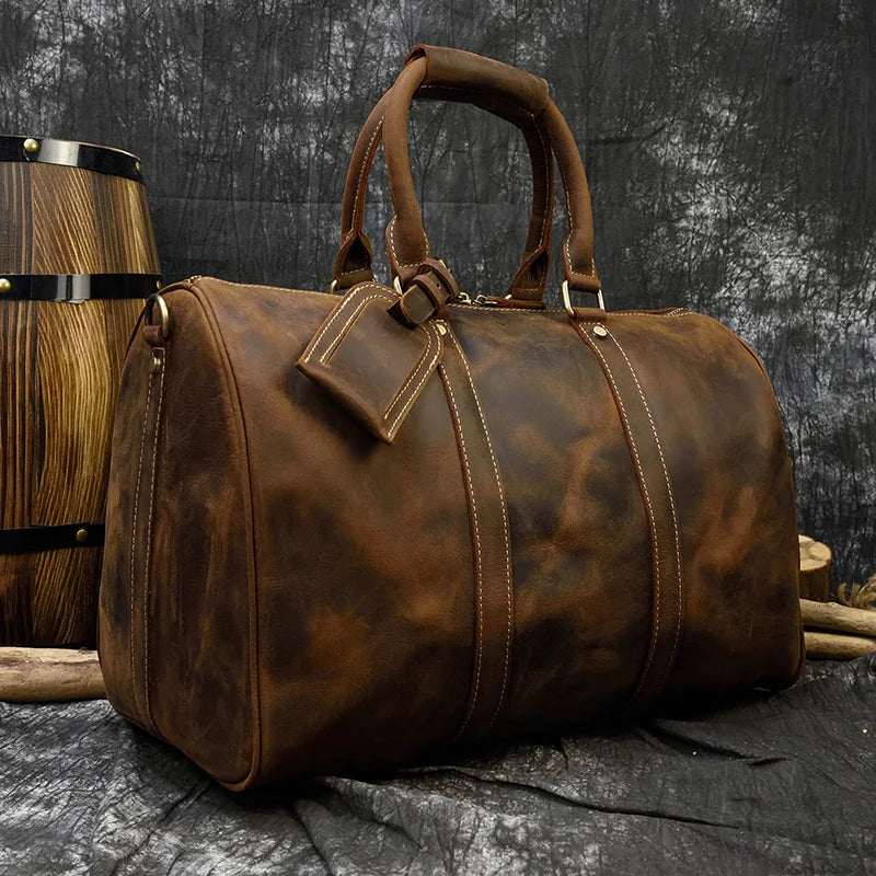 Newsbirds Crazy Horse Leder Reisetasche – Vintage Carry-On Duffle Bag aus echtem Rindsleder für Damen & Herren