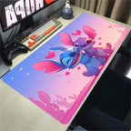 Tapis de souris en cuir HD Kawaii Anime Stitch – Grand tapis de souris de jeu avec protection anti-français, protection de l'environnement et protection manuelle en cuir PU