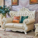 Europäisches Leder-Ecksofa aus Massivholz – Modulares L- oder U-Form Sofa im Retro-Modern-Stil für Wohnzimmer, Apartment & Villa