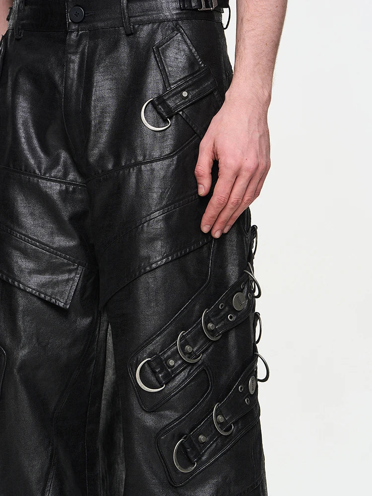 Pantalon en cuir PU pour hommes, style automobile – Lange schwarze Designer Kunstlederhose, maskuline Casual Lederhose für Frühling &amp; Herbst 2024