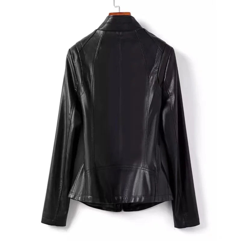Damen Lederjacke im Korean Style – Große Größen bis 5XL, Casual Jacke mit Stehkragen & Reißverschluss für Frühling und Herbst