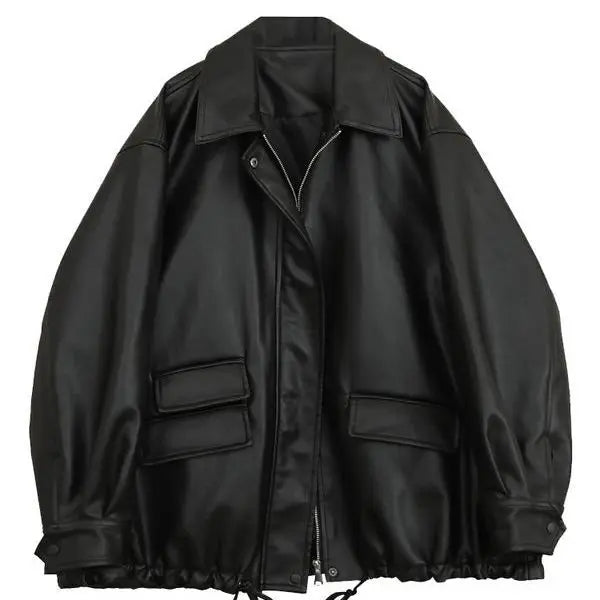 Damen Schwarze Punk Lederjacke – Biker Streetwear Zipper Jacke, Vintage High Street Lederjacke für Herbst & Winter 2023