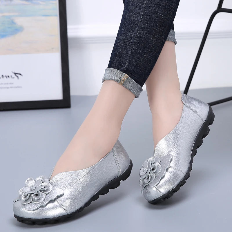 HAJINK Damen Flats – Slip-On Mokassins aus echtem Leder, elegante Ballerinas, Plus Size 35-47, bequeme Alltags- & Freizeitschuhe