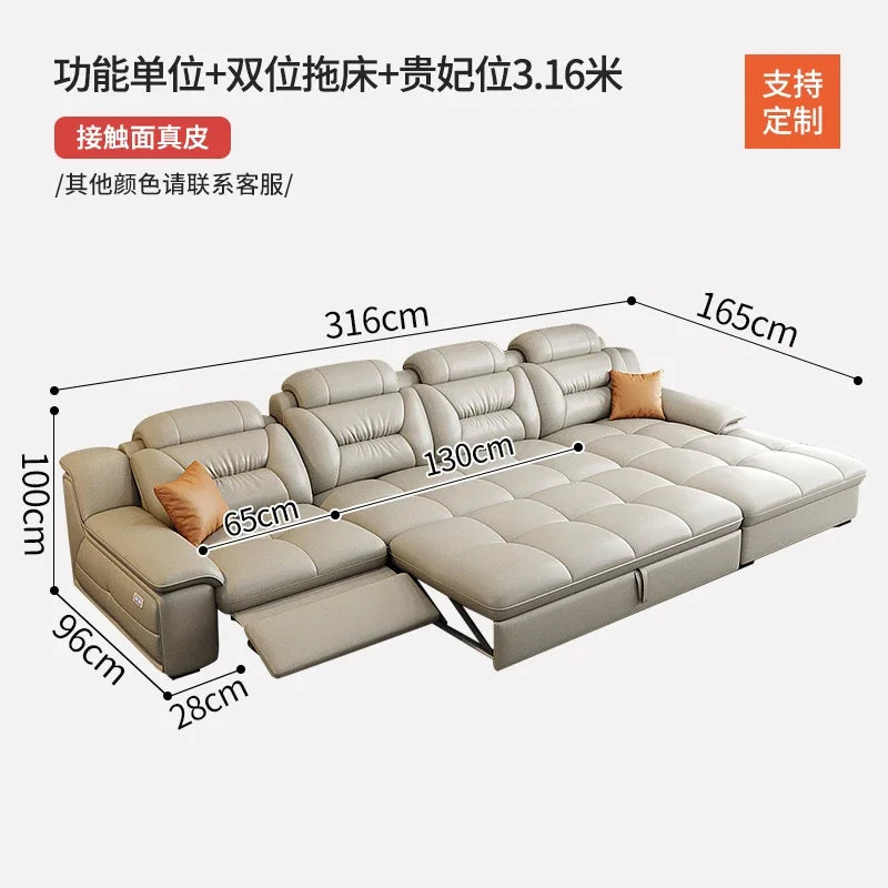 Italienisches Luxus Leder-Ecksofa mit Relaxfunktion – L-Form Wohnlandschaft aus Rindsleder, mit Schlaffunktion und Stauraum