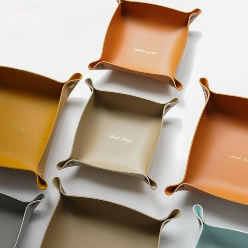 Nordic PU-Leder Ablageschale – Faltbarer Desktop Organizer für Schlüssel, Schmuck & Kosmetik | Rundes Design