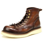MJYTHF Herren Leder Motorradstiefel – Vintage Cowhide Ankle Boots aus echtem Leder, handgefertigt, wasserdicht