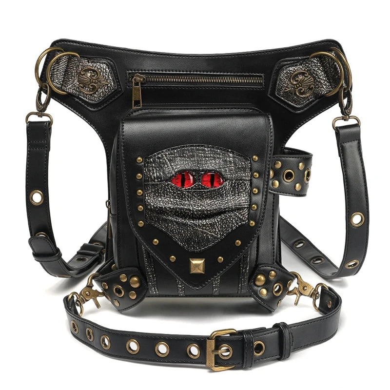 Steampunk Damen & Herren Bauchtasche – Gothic PU-Leder Fanny Pack, Crossbody & Thigh Leg Hip Holster für Reisen und Festivals