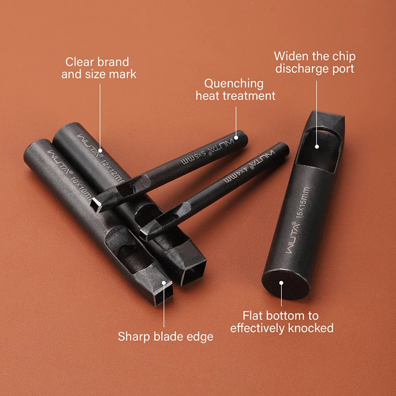 WUTA Basic Rechteck Lederstanzer – Quadratischer & Oblonger Hohlstanzer aus Carbonstahl für Gürtel, Riemen & Uhrenarmbänder