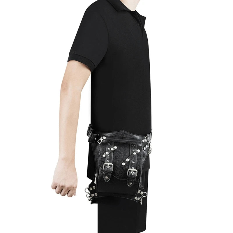 Steampunk Damen & Herren Bauchtasche – Gothic PU-Leder Fanny Pack, Crossbody & Thigh Leg Hip Holster für Reisen und Festivals