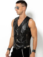 Veste en cuir pour hommes dans un style motard vintage – Cuir PU avec doublure en V, bras et sangles de transport