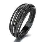 Herren Lederarmband mit Edelstahl & geflochtenem Design – Mehrlagiges Vintage Armband 21 cm für stilbewusste Männer