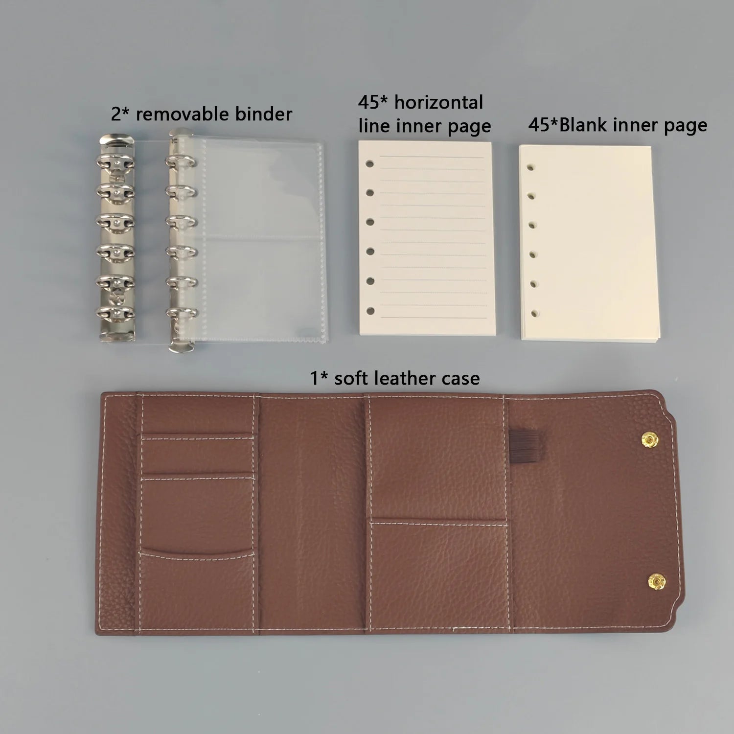 Notizbuch im Retro-Stil im A7-Format mit 2 herausnehmbaren Bindern aus weichem Kunstleder, dreifach gefaltetem Notizblock mit losen Blättern und tragbarem Tagebuch