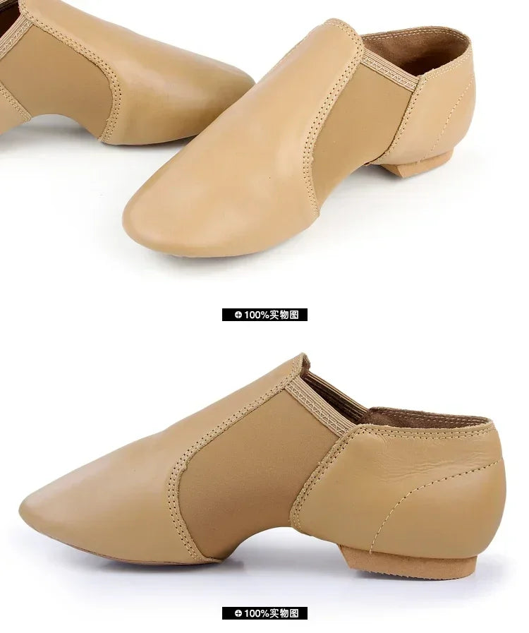 Chaussures de danse jazz en cuir véritable – Chaussures de sport à enfiler pour enfants, femmes et hommes, idéales pour le jazz, la salsa, le ballet et la danse 