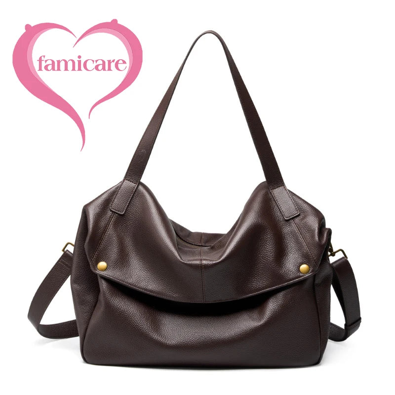 Große Damen Schultertasche aus echtem Leder – Hochwertige Cowhide Tote Bag 2025 für Studium, Pendeln & Alltag, auch als Crossbody tragbar