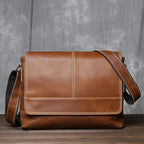 Retro Herren Rucksack aus echtem Crazy Horse Leder – Ein-Schulter Messenger Bag, horizontales Design, große Kapazität, Vintage-Stil