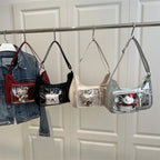 Y2K Harajuku Damen Schultertasche – Transparent Ita Bag im koreanisch-japanischen Preppy-Stil mit Schleife, Sac à main bandoulière