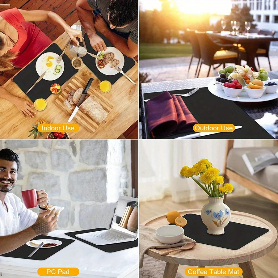 Kunstleder Tischsets 45×30 cm – Rutschfeste, hitzebeständige & langlebige Platzmatten in Schwarz/Weiß für Zuhause & Hotel