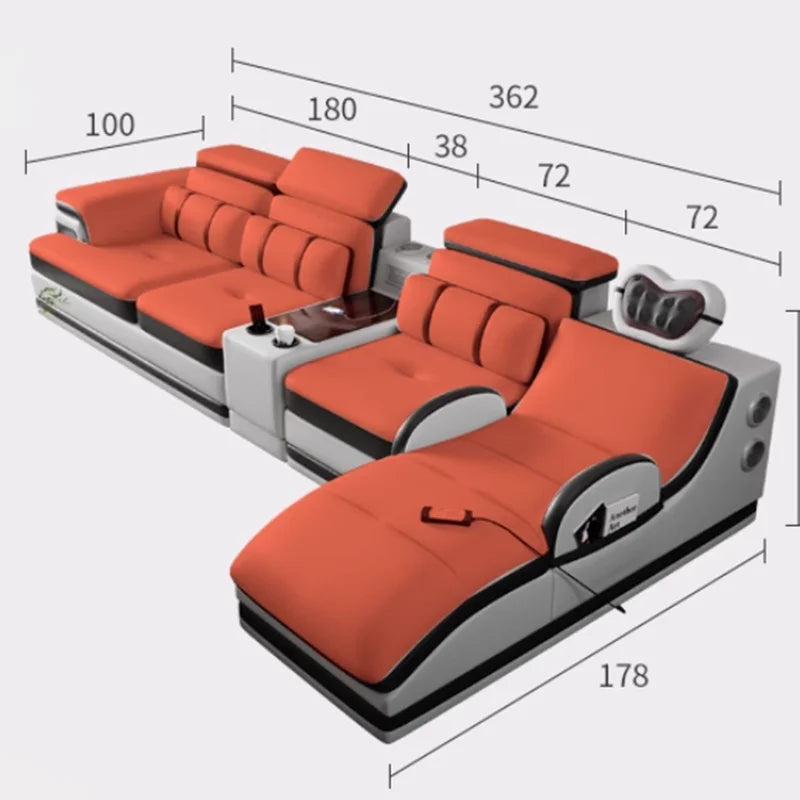 Minimalistisches Luxus Leder Ecksofa mit Massagefunktion – Modernes Designer Sofa im L-Format für stilvolle Wohnzimmer