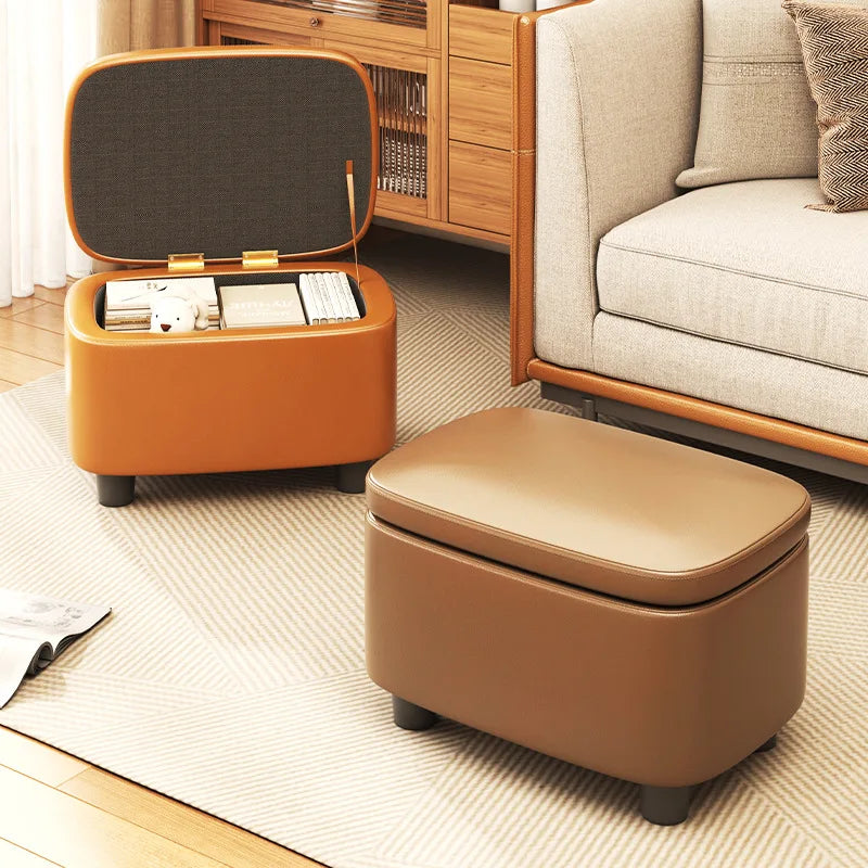 Multifunktionaler Leder Sitzhocker mit Stauraum – Moderner Organizer Ottoman für Wohnzimmer, Flur & Schlafzimmer