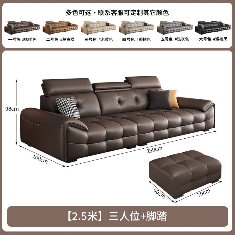Italienisches modernes Ledersofa für das Wohnzimmer – Minimalistisches Relax Sofa aus echtem Leder mit Latex-Polsterung