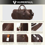 HUMERPAUL Crazy Horse Leder Business Duffle Bag - Bolsa grande con ruedas de grano completo con 15 pulgadas para computadora portátil y funda para portátil