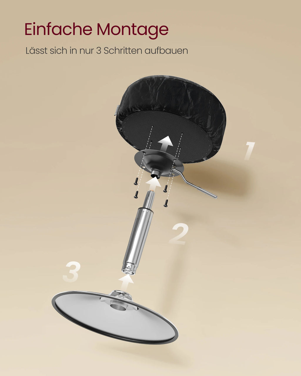 VASAGLE Make-up Hocker aus PU-Leder – Höhenverstellbarer 360° Drehstuhl mit extra dicker Polsterung für Schlafzimmer & Schminktisch