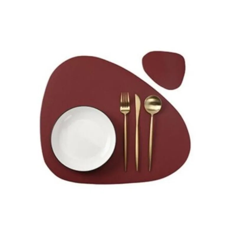 Orange Tischset &amp; Untersetzer Set aus PU-Leder – Öl- &amp; Wasserabweisende Platzsets in unregelmäßiger Form für Küche, Esstisch &amp; Café