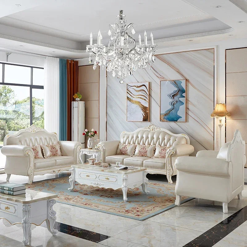 Minimalistisches Leder Sofa in Nordic Weiß – Modernes europäisches L-Sofa & Sofa-Bett für Wohnzimmer, Lounge & Konferenzräume