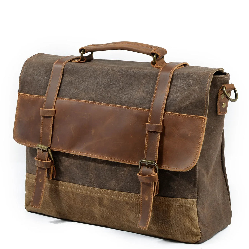 MUCHUAN Herren Vintage Waxed Canvas Messenger Bag – Wasserdichte Schultertasche mit Lederakzenten für Büro & Alltag