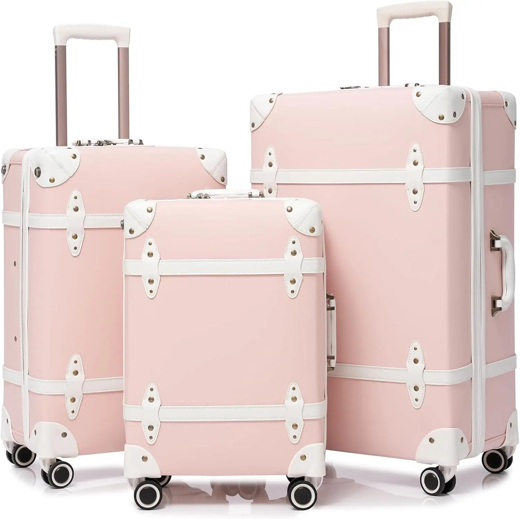 Urecity 3-teiliges Vintage PU-Leder Rolling Luggage Set – 20/24/28 Zoll Trolley Koffer mit Handtasche für Damen & Herren