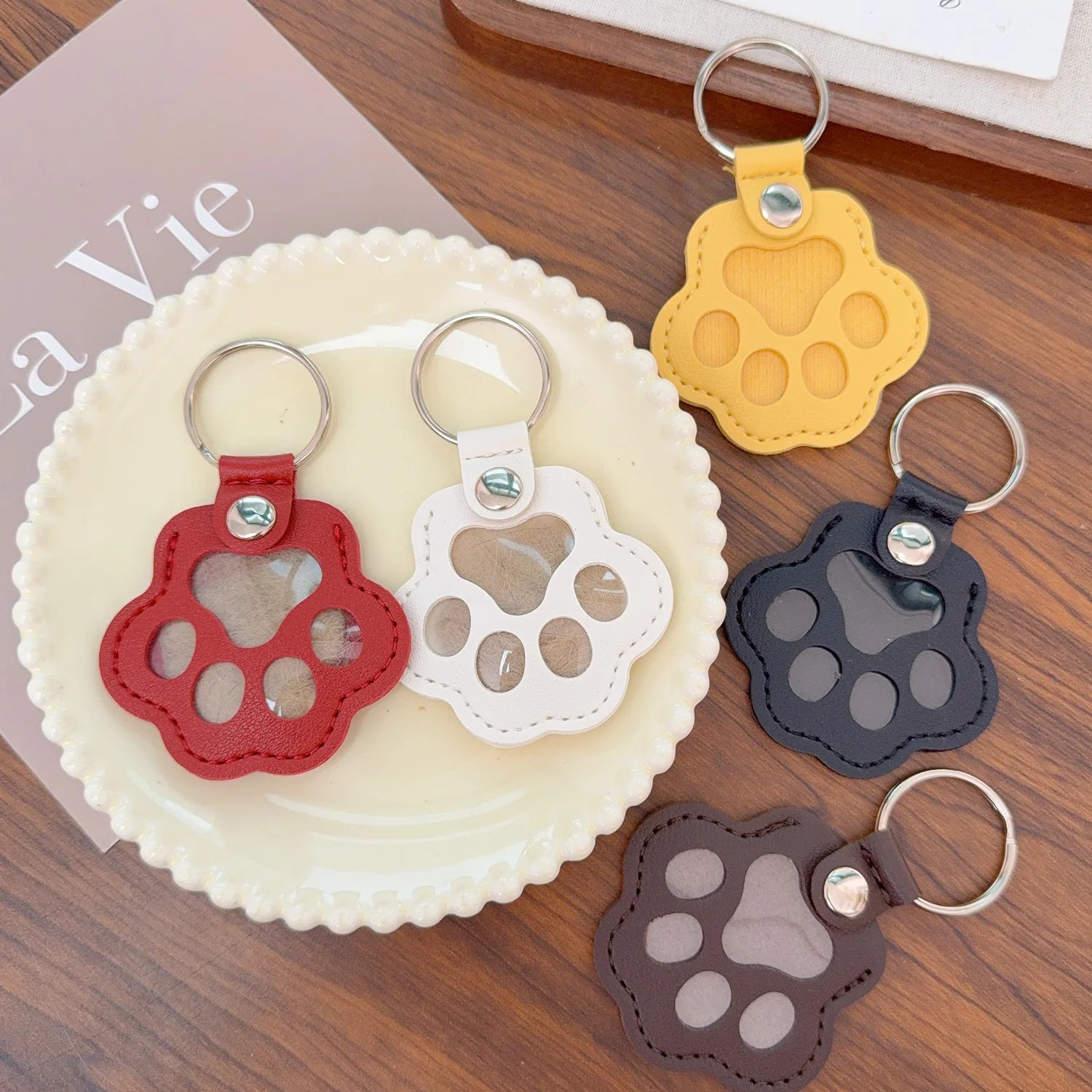 5er Set Katzenpfoten Leder Schlüsselanhänger – Niedliche Pet Hair Holder Keychains für Tierliebhaber & Geschenke