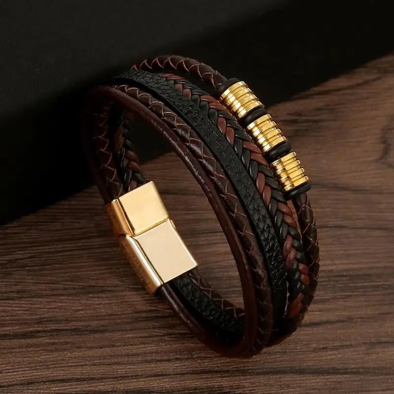 Classique Herren Lederarmband – Handgeflochtenes Multi-Layer Armband mit Magnetverschluss im modernen Punk-Style